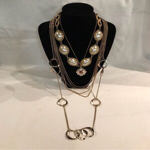 Gold-Tone Multi-Layer Pearl & Link Necklace - Women Jewelry